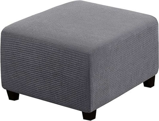 H.VERSAILTEX Square Ottoman Covers Ottoman Slipcovers Folding Storage Stool Furniture Protector Form Fit with Elastic Bottom, Stretch High Spandex Small Checks Jacquard Fabric(Medium,Grey)