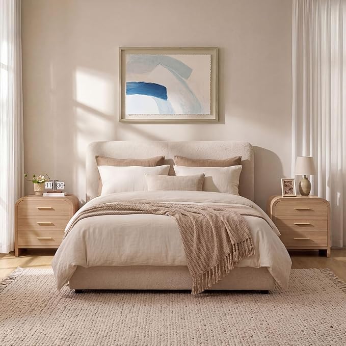 Night Stand [Unique Curved Profile] [FSC-Certified Wooden Board] 3-Drawer Nightstand 26.7" H Metal Handle Modern Bedside Table