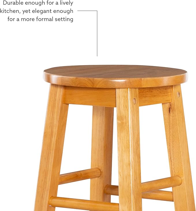 Linon Natural Barstool with Round Seat, 24-Inch