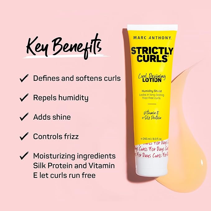 Marc Anthony Curl Defining Lotion, Strictly Curls - 2 Pack - Silk Protein & Vitamin E Hair Gel for Dry Damaged Curly Hair - Sulfate-Free Moisturizing Detangler & Anti Frizz Styling Product 8.3 Fl Oz