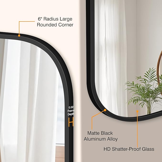 Bathroom Mirror for Wall, Large Bathroom Vanity Mirror for Over Sink 30 x 60, Black HD Reflection Shatterproof Mirror for Living Room Bedroom Entryway, Metal Frame Rectangular Shape