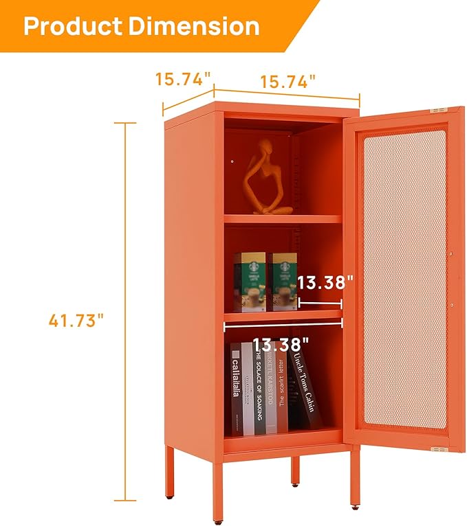 Slim Metal Storage Cabinet with Mesh Doors - 42'' Tall Narrow Organizer Tower, Compact Freestanding Cabinet, Versatile Utility Storage for Home, Office, Kitchen, Living Room, Durable and Modern Design