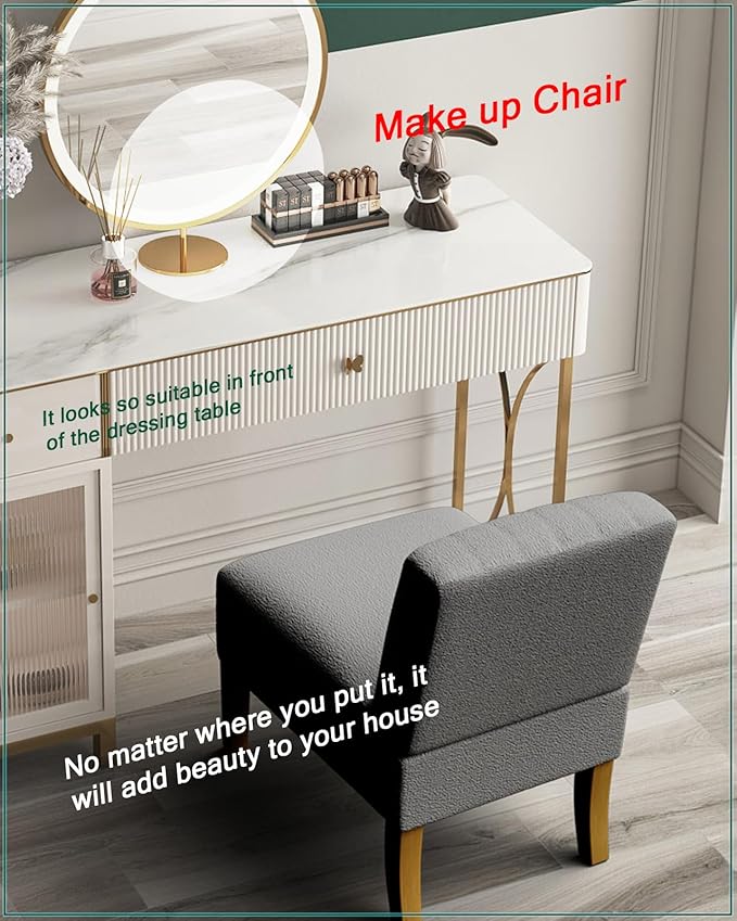 VIRRMO Armless Accent Chairs Set of 2 for Living Room, Modern Slipper Chair Living Room Chairs with Solid Wood Legs, Makeup Vanity Chair Fabric Comfy Upholstered Arm Chair Accent Chair,Grey