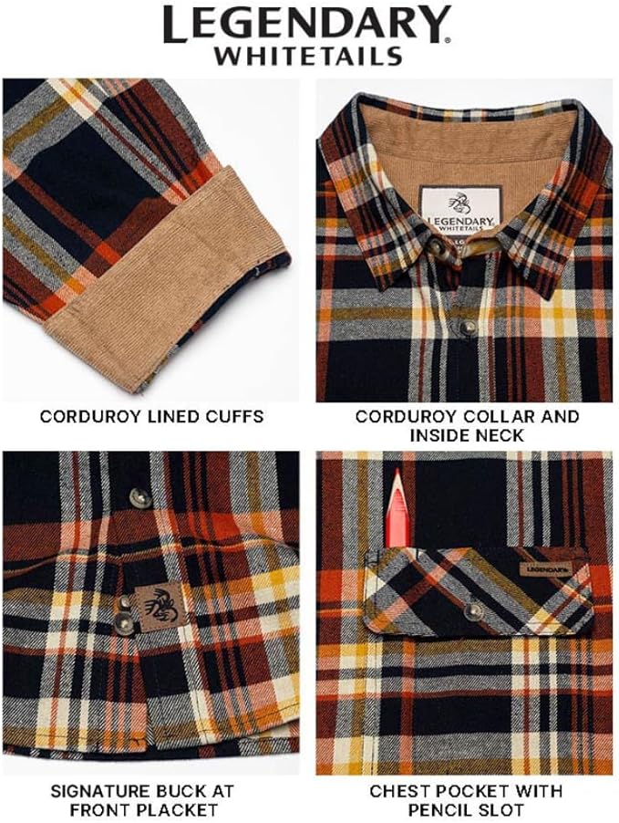 Legendary Whitetails Mens Long Sleeve Button Down 100% Cotton Flannel Shirt