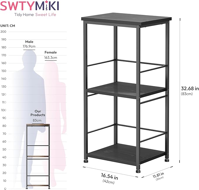 SWTYMIKI Coffee Bar Cabinet for Home - 3-Tier Sturdy Farmhouse Coffee Stand Station Multi-Purpose Buffet Sideboard - Kitchen Bar Table for Living Room, Corner, Small Space, Black