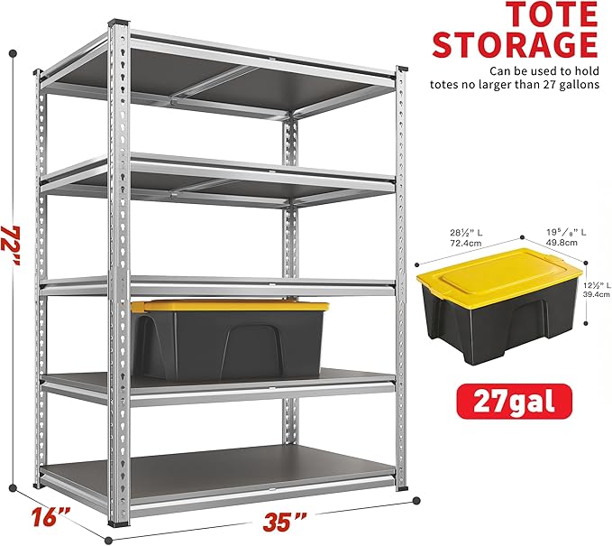 2200LBS Heavy Duty Storage Shelves, 5-Tier Adjustable Metal Shelving Unit with Waterproof PP Boards,Garage Storage Rack for Pantry Basement Warehouse,35"W x 16"D x 72"H,3 Pack Sliver Shelves