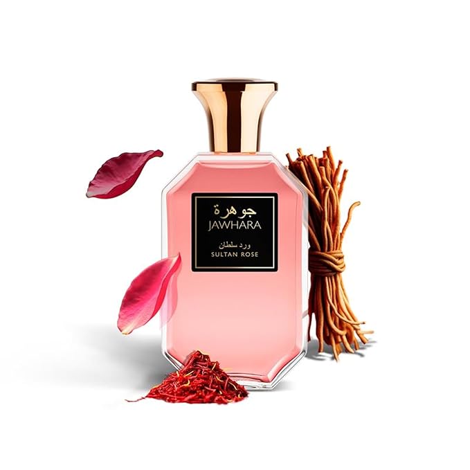 Jawhara Sultan Rose | ウッディフローラル オードパルファム 100ml | サフラン、タイフローズ、ウォームバニラ、ホワイトムスクの香り | 長持ち | 普段使い | TSA準拠 | 女性用ローズフレグランス