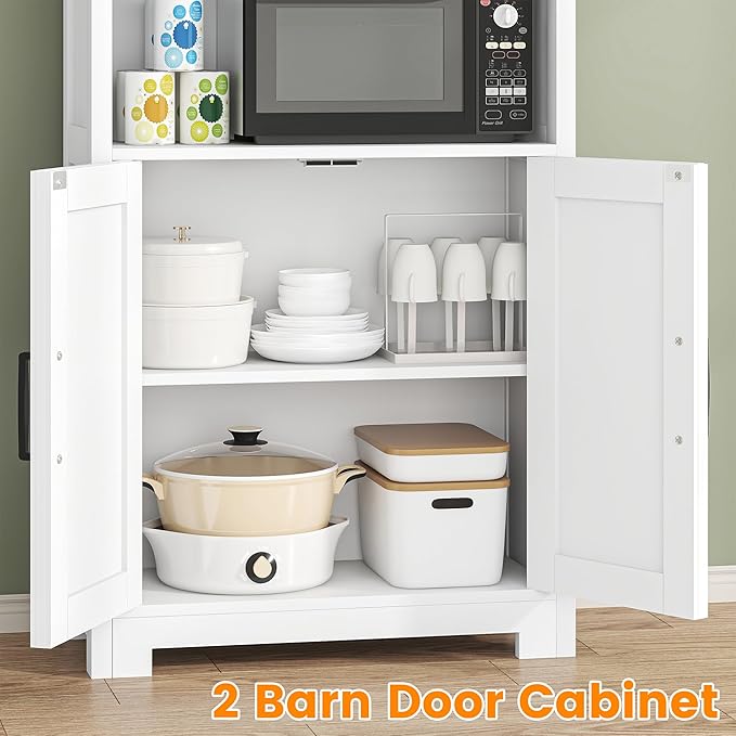 Saudism 55" Tall Farmhouse Kitchen Pantry Cabinet, Rustic Wooden Storage Cupboard with Doors, Shelves & Drawer, White for Kitchen & Dining Room, White