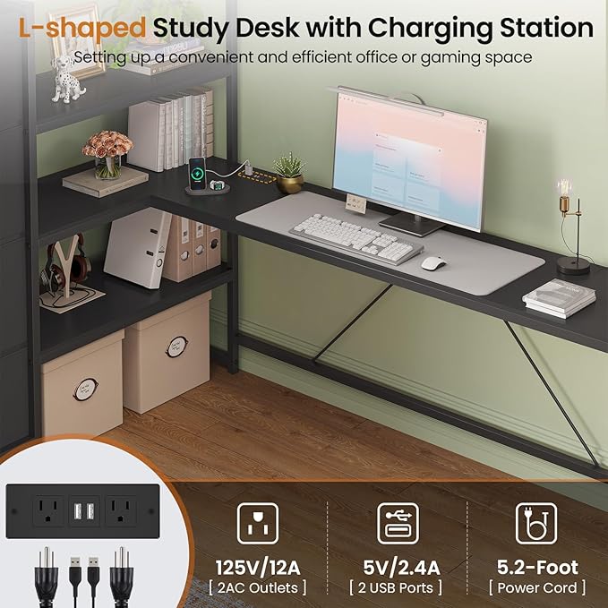 DICTAC Loft Bed Twin Size with Storage Stairs,Desk & Power Strips,Metal Twin Loft Bed with LED Lights,8 Storage Drawers & Open Shelves,Loft Beds for Kids,Teens,Adults with Safety Guardrail,Black+Grey