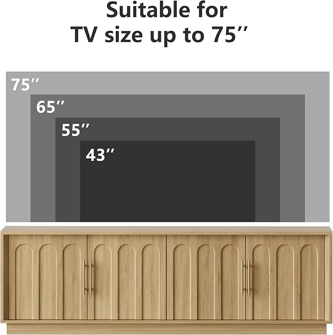 FORTUNETEC TV Stand for 75 Inch TV, Mid Century Modern TV Stand with Arched Design, Wood Grain Finish, Boho Media Console with Adjustable Shelves, 67" Entertainment Center for Living Room Bedroom, Oak