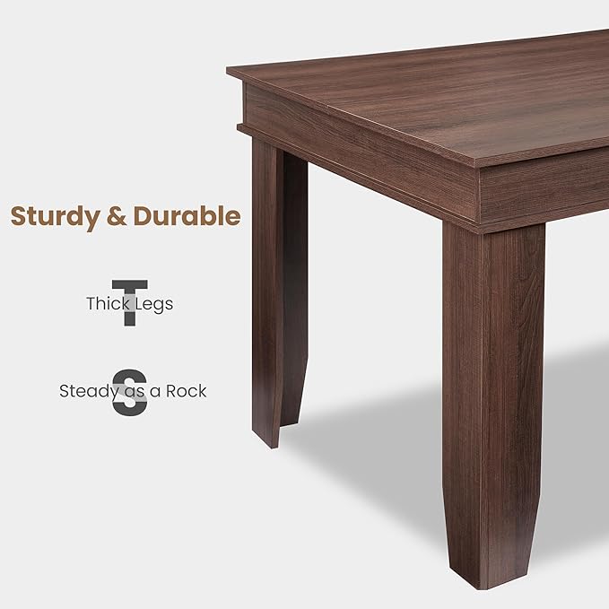 GarveeHome Farmhouse Dining Table for 4-6 People, 63 in Long Kitchen Tables with Wooden Sturdy Frame, 5 ft Large Rectangular Dinner Table for Dining Room, Kitchen, Black, Brown Non-extendable