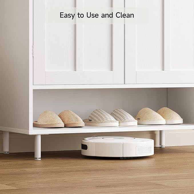 ComfyCorner White 7+1 Tier Farmhouse Shoe Storage Cabinet - 45" Tall Entryway Organizer with Cross Molding Doors, 3 Adjustable Shelves & Metal Legs, Shoe Rack for Front Door Entrance