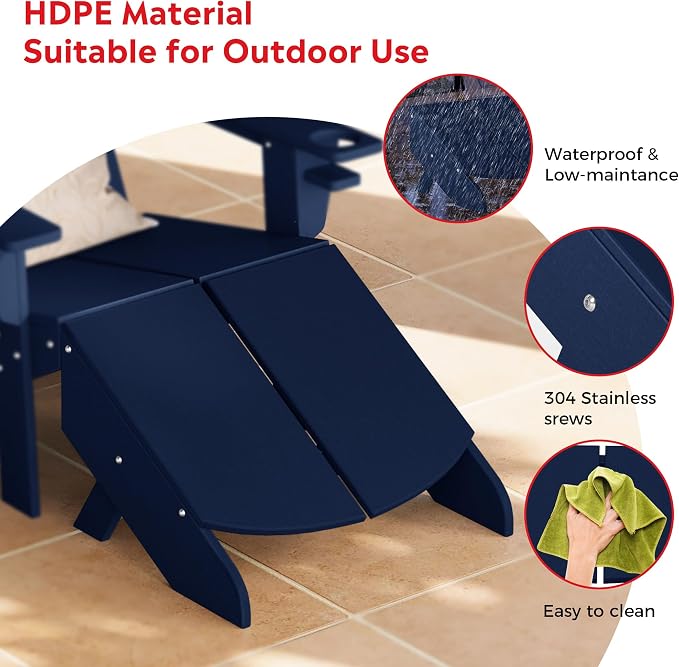 Costaelm Seaview Modern HDPE Plastic Folding Patio Adirondack Ottoman, Navy Blue