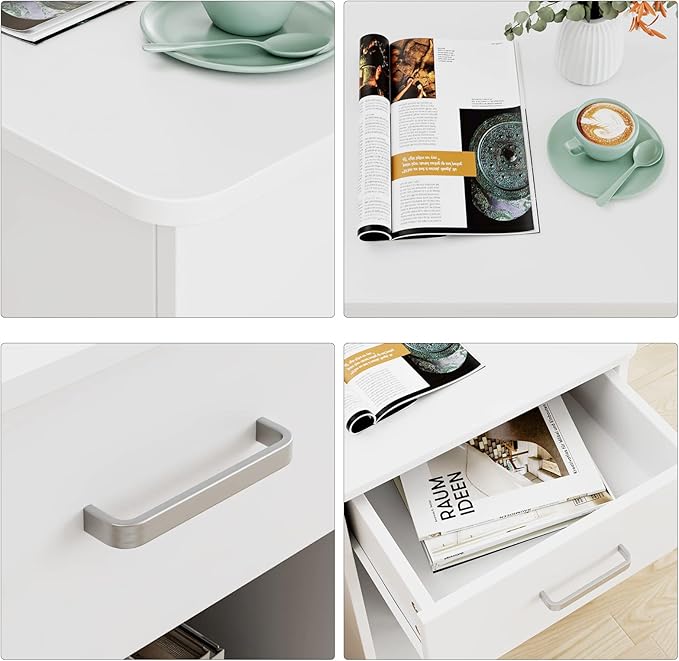 FOTOSOK Nightstand Set of 2, White Nightstand with Drawer and Storage Shelf, Bedside Table End Table, Modern Night Stand for Bedroom, Home Office,White