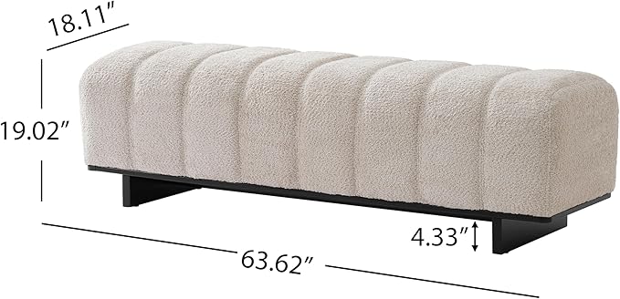 Christopher Knight Home Lamie Faux Fur Upholstered Dining Bench, Wooden Entryway Bench, Long Sofa Footstool for Living Room, Bedroom End of Bed Bench, Beige+Black