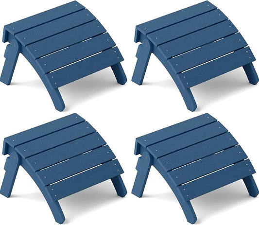 YEFU Adirondack Ottoman Set of 4, Adirondack Foot Rest, Patio Foot Rest, Folding Adirondack Footstool, Weather Resistant for Adirondack Chair, Widely Used for Outdoor, Backyard, Fire Pits-Navy Blue