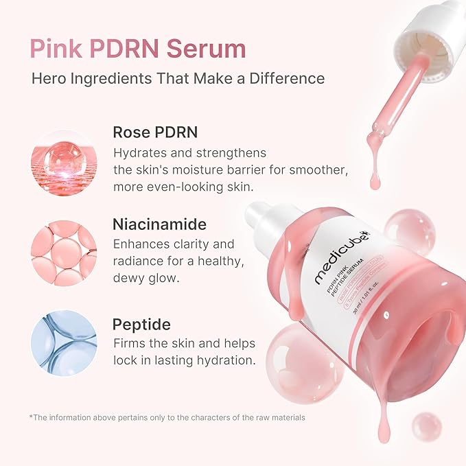 medicube PDRN Pink Peptide Serum with Rose PDRN | Vegan Pink Glow Serum with Peptides & Niacinamide for Hydration & Firm-Looking Skin | Uneven Tone Care | Korean Skincare, 1.01 fl. Oz