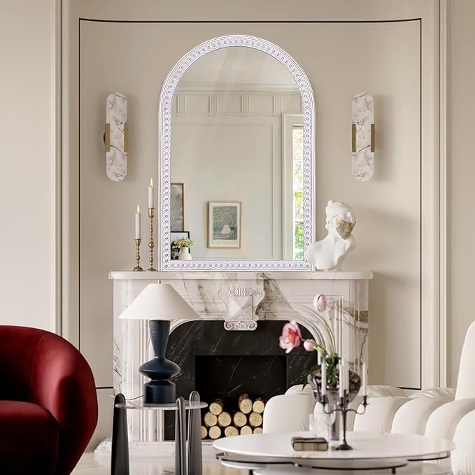 36x24 Inch Bathroom Mirror Arched Wooden Arched, Rustic Farmhouse Arch Wall Mirrors Decorative for Entryway, Living Room, Bedroom or Foyer