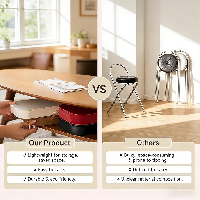 Folding Stool, 660lb Load Capacity Foldable Paper Stool - 11.8 Inch Modern Minimalist Stool for Living Room, Eco-Friendly Kraft Paper Honeycomb Design, Folds Flat to 1.2 Inch (white A, 11.8in)