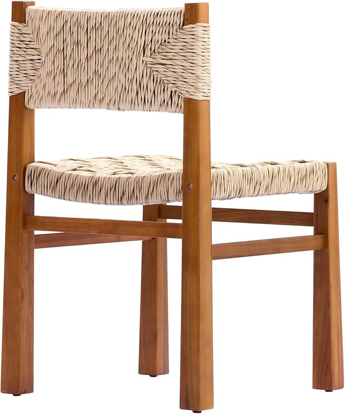 Christopher Knight Home Duro 6-Piece Outdoor Dining Set, Terrazzo Concrete Dining Table and Bench with 4 Acacia Wood Wicker Chairs, Patio Dining Table Set for Garden/Backyard, Light Grey+Teak+White