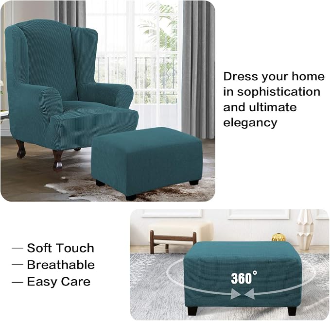 H.VERSAILTEX Ottoman Cover Slipcover Rectangle Fit Length 33'-38' Footrest Sofa Slipcovers Stool Cover Footstool Protector Covers Feature Stretch Thick Jacquard Fabric Removable Washable - Deep Teal