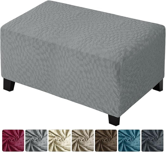ZNSAYOTX 2026 Rectangle Ottoman Cover (L:35"-45") Super Stretch Soft Footrest Slipcover Form Fit, Universal Folding Foot Stool Covers with Non-Slip Elastic Band, Fashion Jacquard Texture, Light Grey