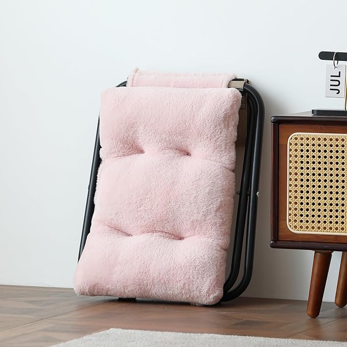 LITA Folding Footrest Stool, Portable Ottoman Foot Rest, Upholstered Small Foldable Ottoman Stool with Detachable Thick Cotton Cushion Padded Sofa Stool for Living Room, Bedroom, Plush Pink