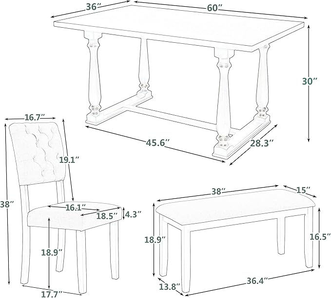 Harper & Bright Designs 6-Piece Dining Table and Chair Set with Special-Shaped Legs and Foam-Covered Seat Backs&Cushions for Dining Room (Gary)