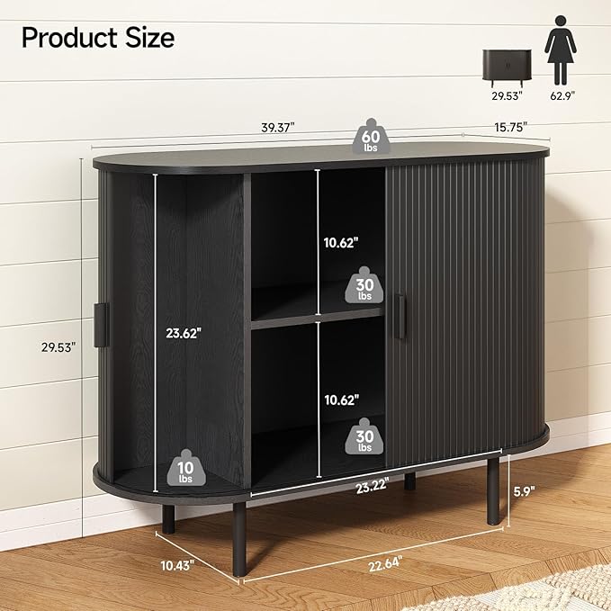 ONBRILL 40" Sideboard Buffet Cabinet with Storage, Storage Cabinet with Sliding Door & Adjustable Shelf, Modern Accent Coffee Bar Console Table for Kitchen, Entryway, Black