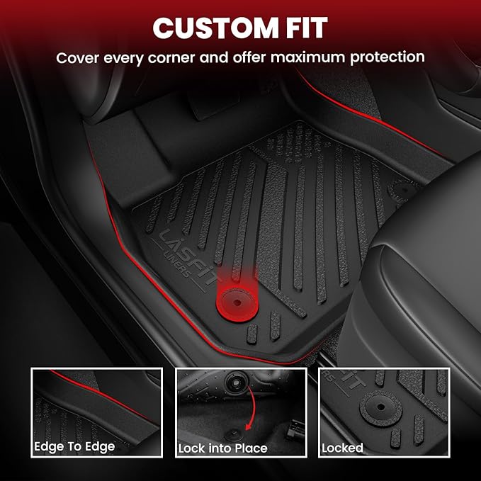 LASFIT Floor Mats for Honda Civic Sedan 2012 2013 2014 2015, All Weather TPE Custom Fit Floor Liner, 1st & 2nd Row, Black
