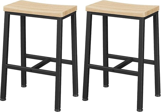 Homeiju Bar Stools, Counter Height Bar Stools Set of 2, 23.6 Inch Saddle Stools with Footrests, Industrial Kitchen Counter Seat for Dining Room, Kitchen, Counter, White Oak