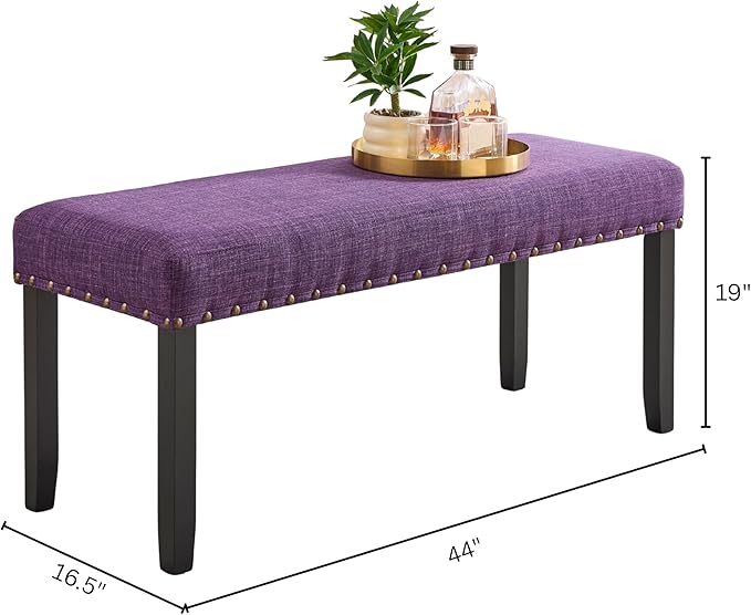 Roundhill Furniture Biony Fabric Dining Bench with Nailhead Trim, Purple