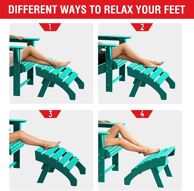Costaelm Adirondack Chair Footrest, Patio Footstool, Ottoman Outdoor Foot Rest for Patio Waterproof, Adirondack Ottoman Patio Footstool, Turquoise