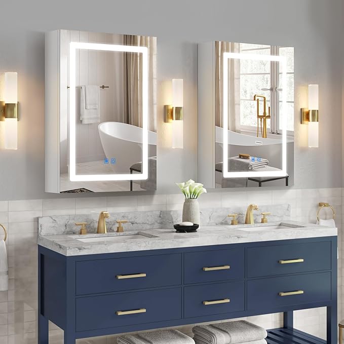 Medicine Cabinets for Bathroom,Medicine Cabinet Mirror,Lighted Medicine Cabinet with LED Lights,Adjustable Shelf, 3-Color, Dimmer,Defogger,20"x28"