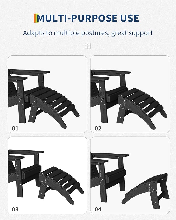 GarveeLife Folding Adirondack Ottoman for Adirondack Chair, HDPE All-Weather Footrest for in/Outdoor Patio Deck Backyard, Black