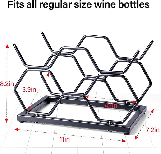 Countertop Wine Rack - 5 Bottle Freestanding Modern Gold Metal Small Wine Rack - Tabletop Wine Holder Stand for Cabinet, Pantry, Wine Bottle Storage