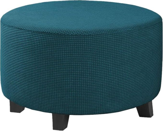 Stretch Ottoman Slipcover – Round Furniture Protector Fits 24"-29" Dia, for Footrests, Storage Ottomans & Folding Stools – Elastic Fabric Cover (Teal, Large)