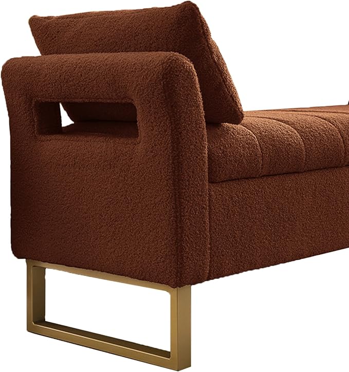 66'' Storage Bench for Bedroom End of Bed King Size, Bedroom Benches for Foot of Bed King, Teddy Brown Ottoman Bench with Storage with Armrest for Windows, Closet