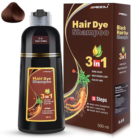 IIIMEIDU 白髪染めシャンプー 3 in 1、ハーバル成分配合シャンプー ダークコーヒー 女性男性用 白髪隠し 500ml