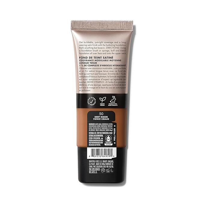 e.l.f. Soft Glam Foundation, Medium Coverage, Long-Lasting & Buildable Foundation For A Smooth, Satin Finish, Vegan & Cruelty-Free, 50 Deep Warm