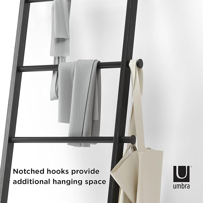 Umbra Leana Decorative Ladder, Expandable Blanket Rack, Bathroom Towel Holder, and Clothes Organizer, Regular, Black