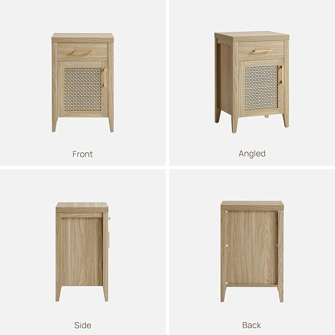 SICOTAS Tall Nightstands Set of 2 with Drawer - Farmhouse Night Stand Bedside Tables with Storage, Wooden End Tables with Metal Mesh Door and Adjustable Shelf for Bedroom, Light Walnut