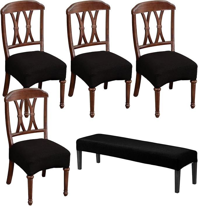 CRFATOP Jacquard Dining Room Chairs Seat Covers Set of 4 with Soft Bench Chair Cover Stretch Kitchen Chair Slipcover Washable Seat Cushion Slipcover Protector for Hotel Ceremony Banquet Wedding,B11