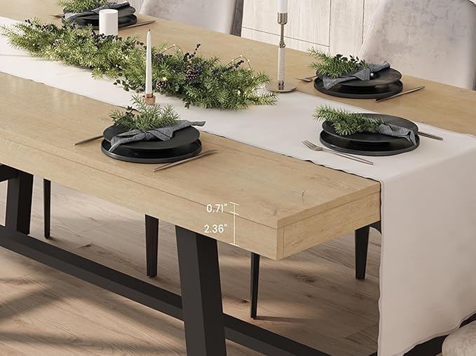 GarveeHome Industrial Dining Table for 4-6 People, 63" Long Large Kitchen Table with Sturdy Metal Frame, Rectangular Counter for Dinner, Kitchen, Dining Room (Natural, 63" Non-extendable)