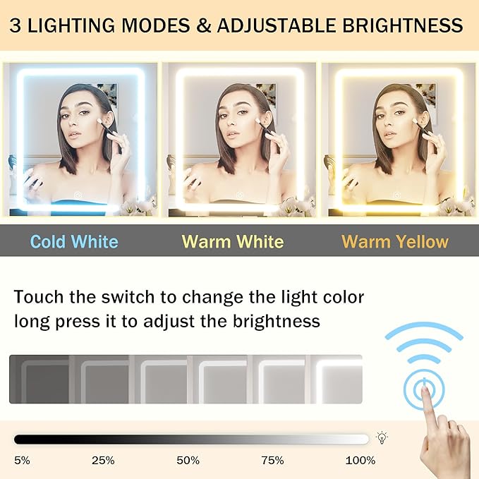 LAKEMID White Makeup Vanity Desk with Mirror and Lights,Make Up Vanity Table with Lighted Mirror 7 Drawers, Modern Vanity with Power Outlet RGB Cabinets,Dressing Table for Bedroom Women Girls