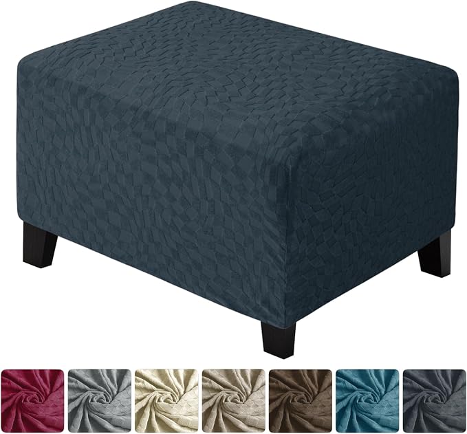 ZNSAYOTX 2026 Rectangle Ottoman Cover (L:18"-27") Super Stretch Soft Footrest Slipcover Form Fit, Universal Folding Foot Stool Covers with Non-Slip Elastic Band, Fashion Jacquard Texture, Dark Grey