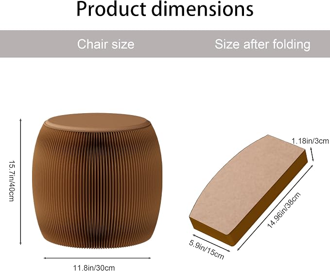Folding Stool, 660lb Load Capacity Foldable Paper Stool - 15.7 Inch Modern Minimalist Stool for Living Room, Eco-Friendly Kraft Paper Honeycomb Design, Folds Flat to 1.2 Inch (brown B, 15.7in)