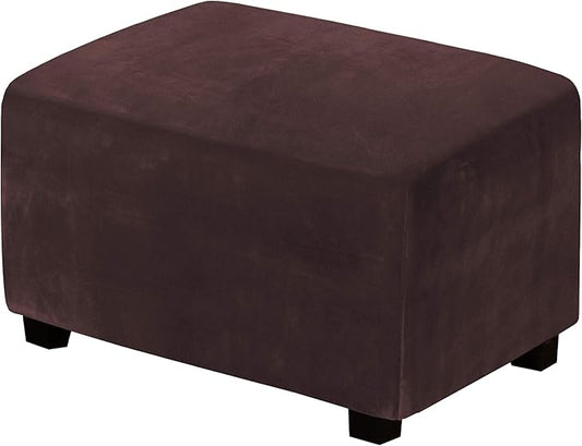 H.VERSAILTEX Real Velvet Plush 1 Piece Form Fit Stretch Rectangle Folding Storage Covers Ottoman Slipcovers Removable Footstool Protect Footrest Covers Elastic Bottom, Machine Washable(X-Large, Brown)