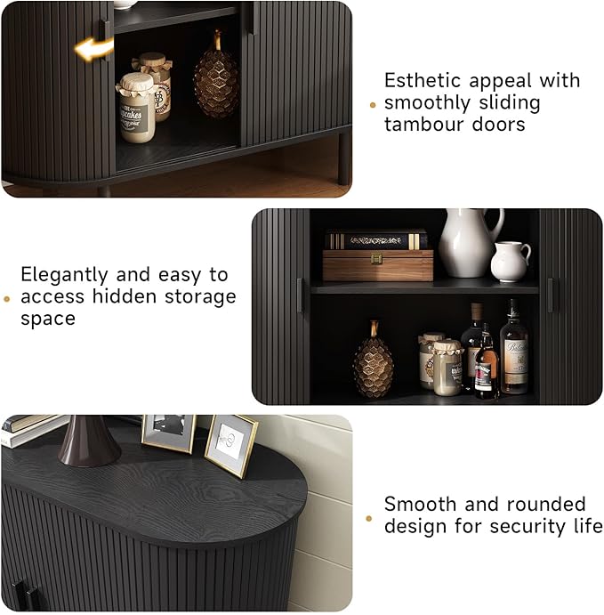 ONBRILL 40" Sideboard Buffet Cabinet with Storage, Storage Cabinet with Sliding Door & Adjustable Shelf, Modern Accent Coffee Bar Console Table for Kitchen, Entryway, Black