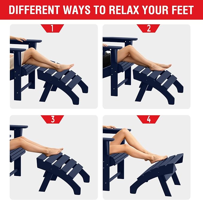 Costaelm Adirondack Chair Footrest, Patio Footstool, Ottoman Outdoor Foot Rest for Patio Waterproof, Adirondack Ottoman Patio Footstool, Navy Blue